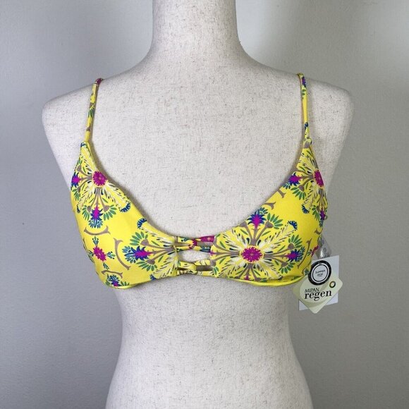 O'Neill Bikini Swim Top NWT Size Small Yellow Floral Beach Summer Adjustable - Picture 1 of 7
